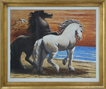 Giorgio de Chirico: Cavalli al galoppo davanti al mare